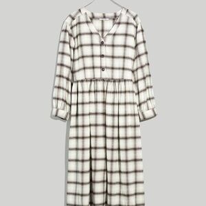 Madewell Flannel Grunge Checkered Long Sleeve Dress - Black and Cream